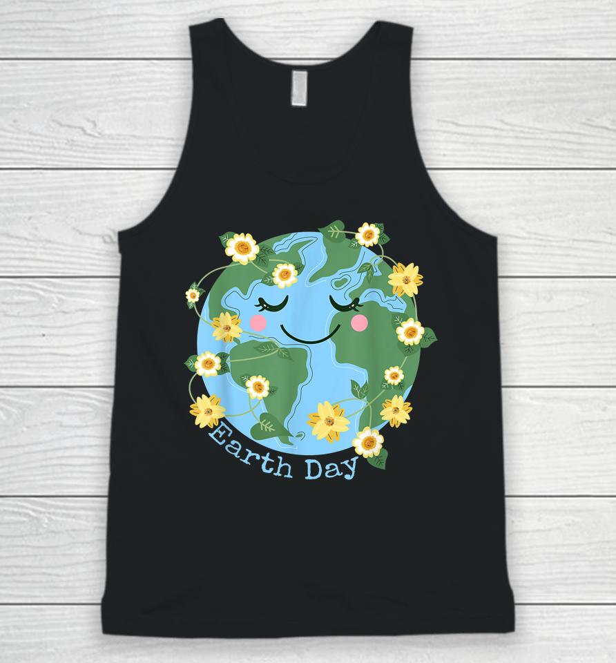 Happy Earth Day Shirt Cute Earth With Floral Earth Day 2023 Unisex Tank Top