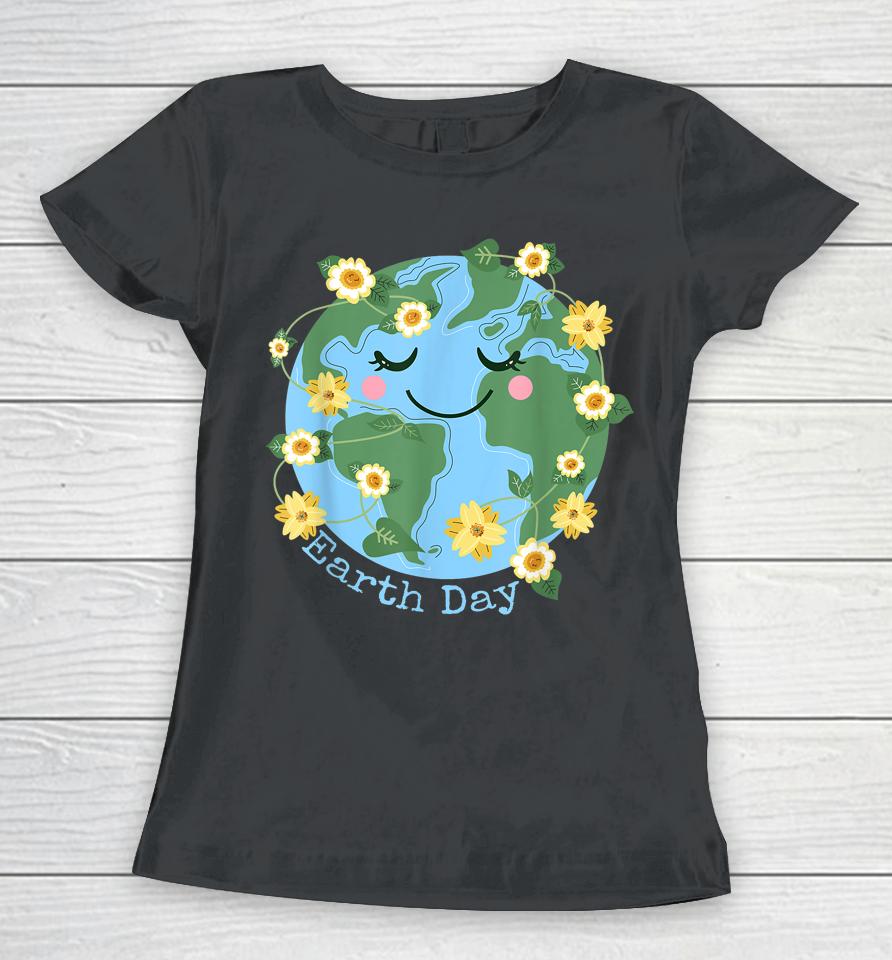 Happy Earth Day Shirt Cute Earth With Floral Earth Day 2023 Women T-Shirt