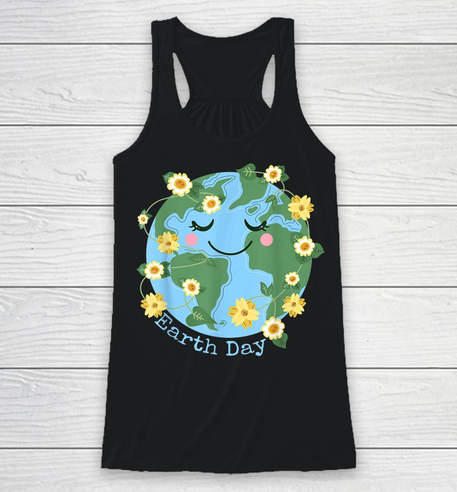 Happy Earth Day Shirt Cute Earth With Floral Earth Day 2023 Racerback Tank