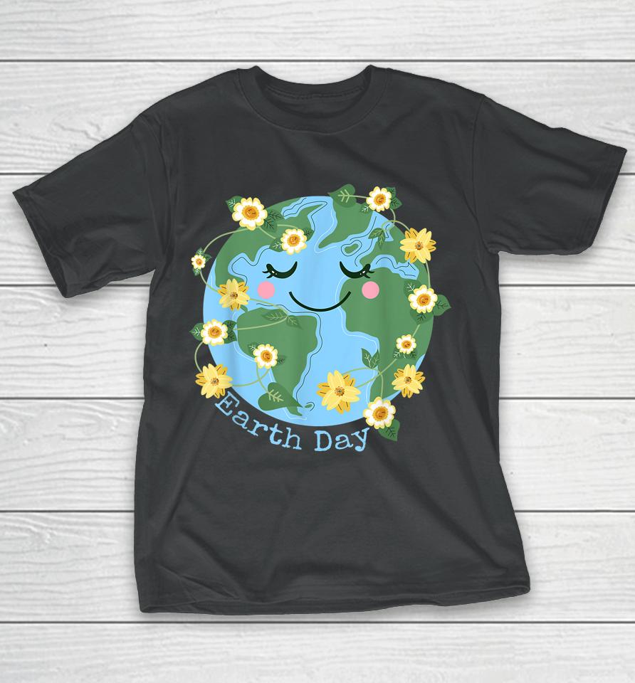 Happy Earth Day Shirt Cute Earth With Floral Earth Day 2023 T-Shirt