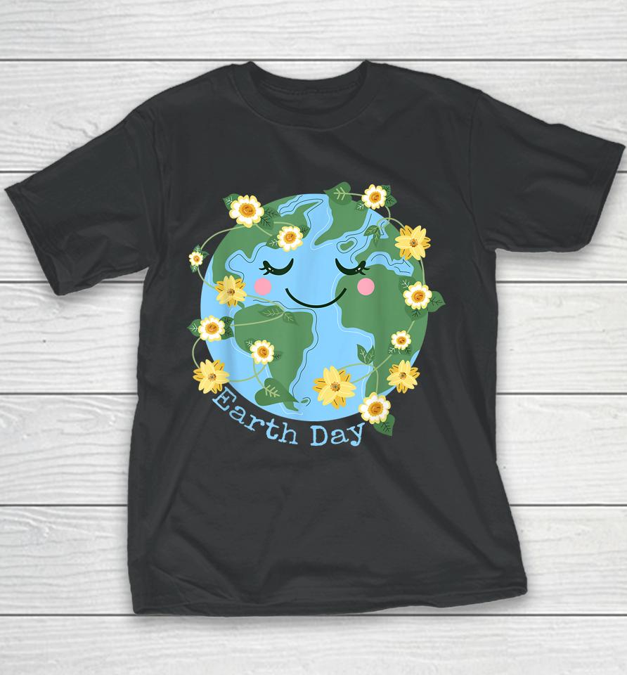 Happy Earth Day Shirt Cute Earth With Floral Earth Day 2023 Youth T-Shirt