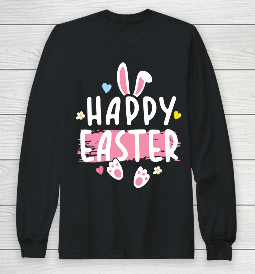 Happy Easter Bunny Rabbit Face Funny Easter Day Long Sleeve T-Shirt