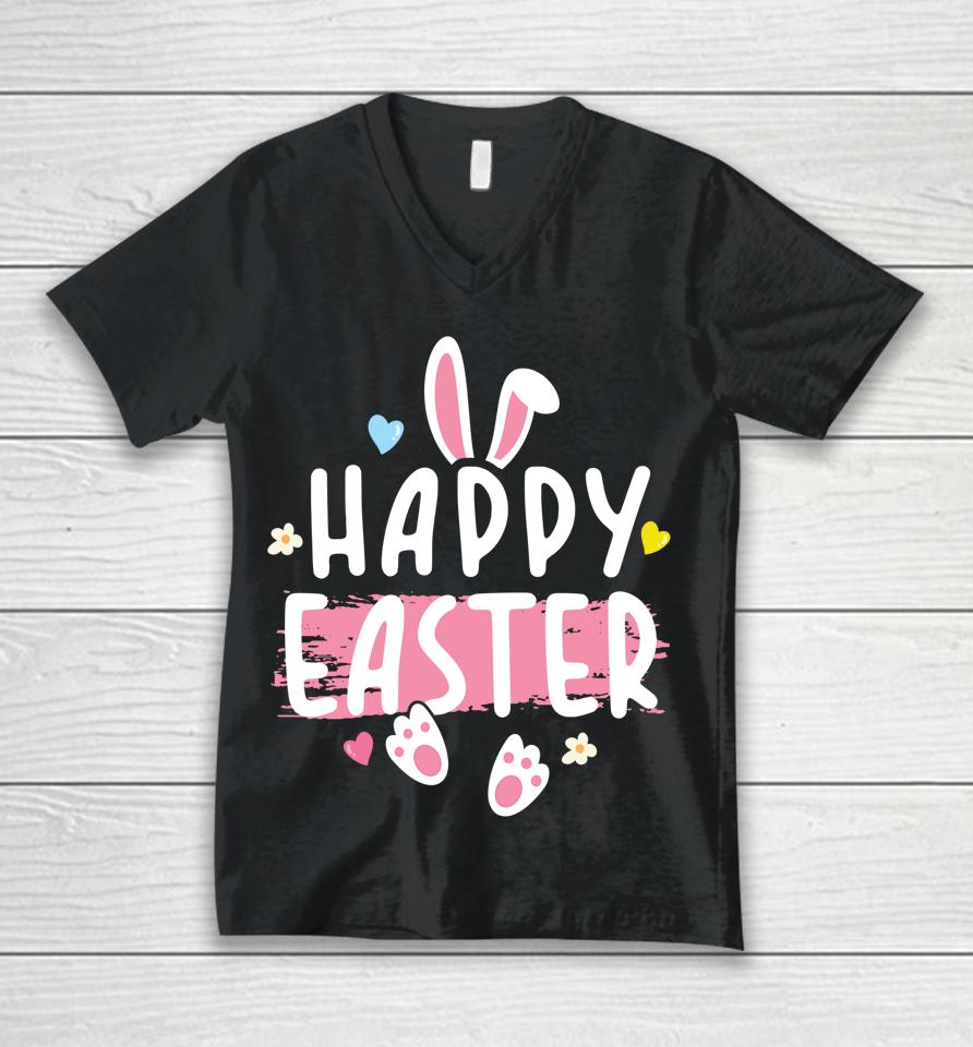 Happy Easter Bunny Rabbit Face Funny Easter Day Unisex V-Neck T-Shirt