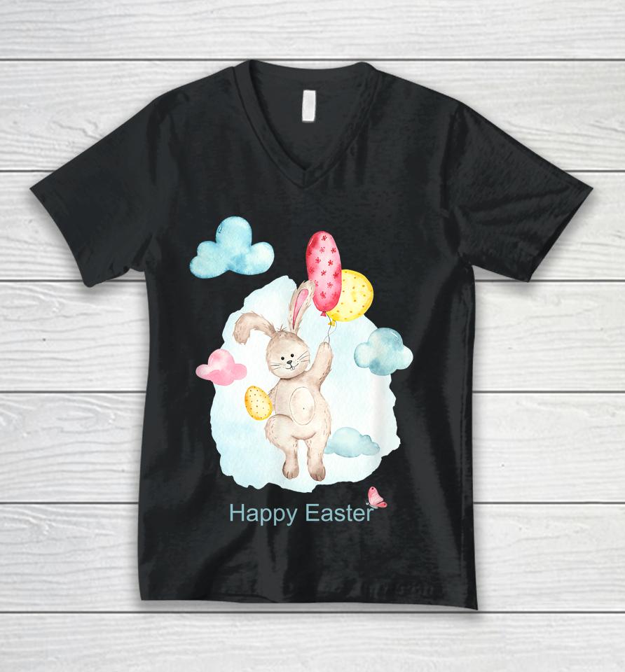 Happy Easter Card Cute Bunny Unisex V-Neck T-Shirt