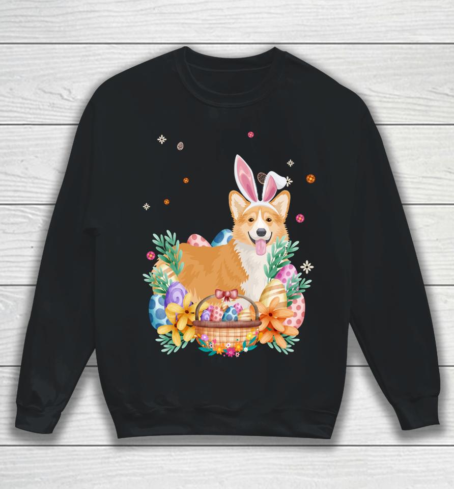 Happy Easter Cute Bunny Corgi Wearing Bunny Ears Sweatshirt