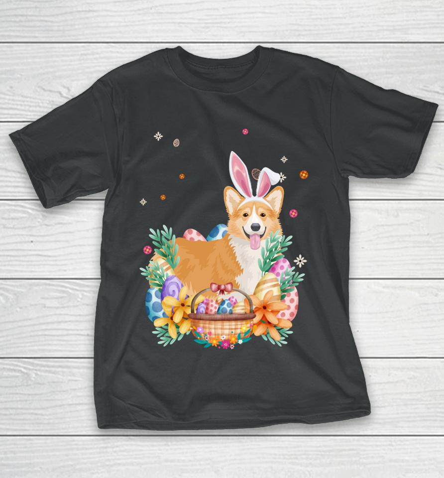 Happy Easter Cute Bunny Corgi Wearing Bunny Ears T-Shirt