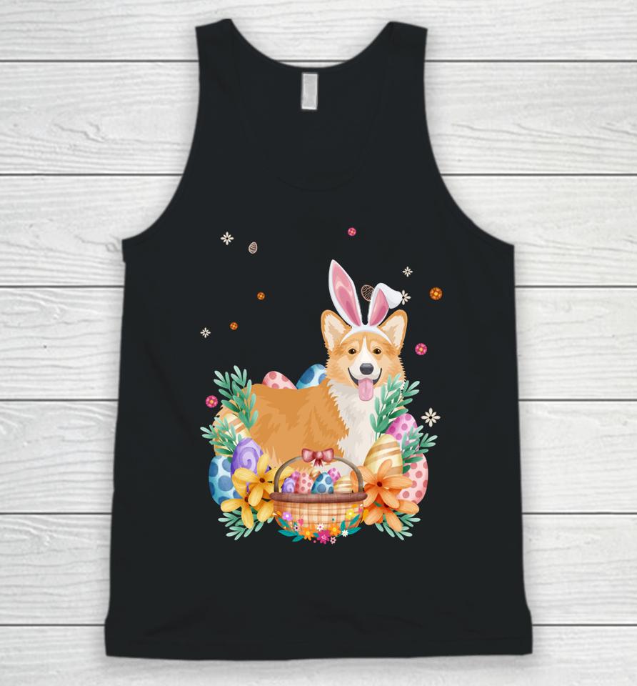 Happy Easter Cute Bunny Corgi Wearing Bunny Ears Unisex Tank Top