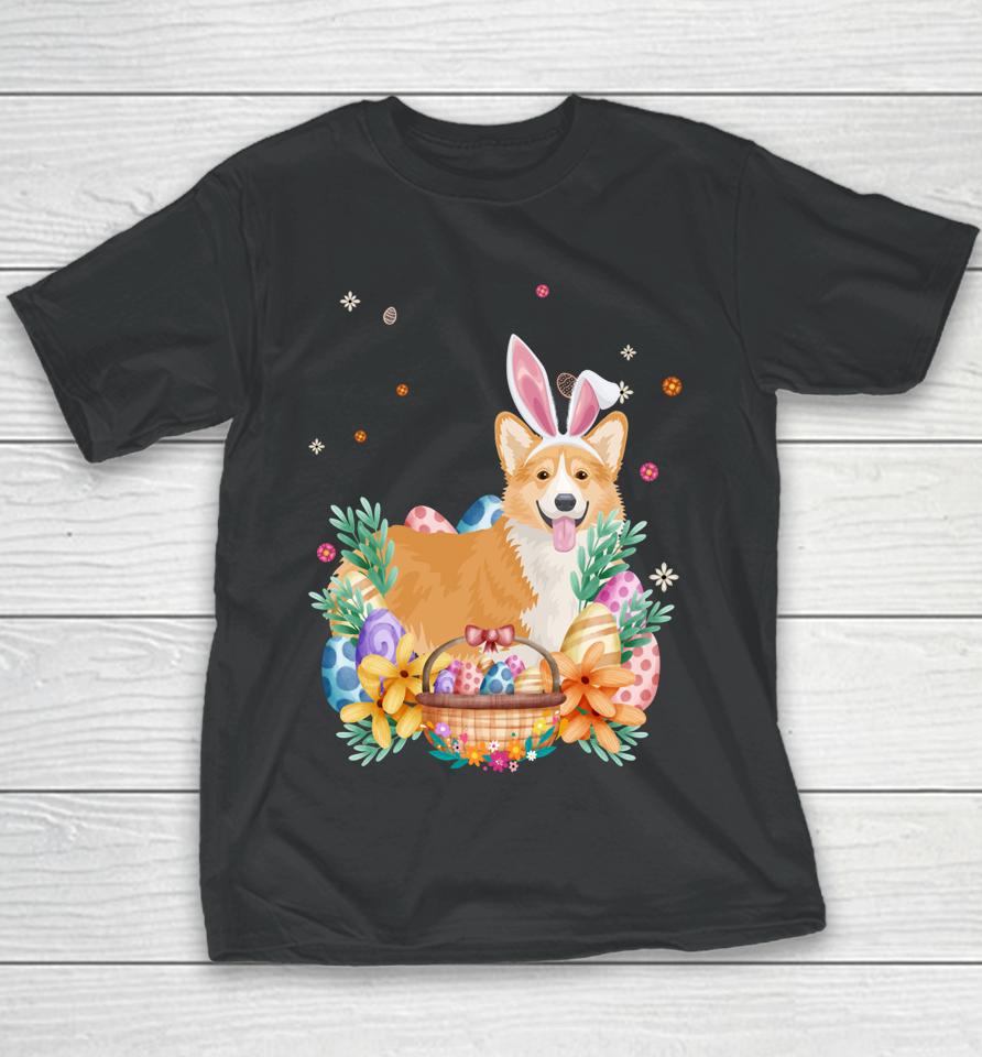 Happy Easter Cute Bunny Corgi Wearing Bunny Ears Youth T-Shirt