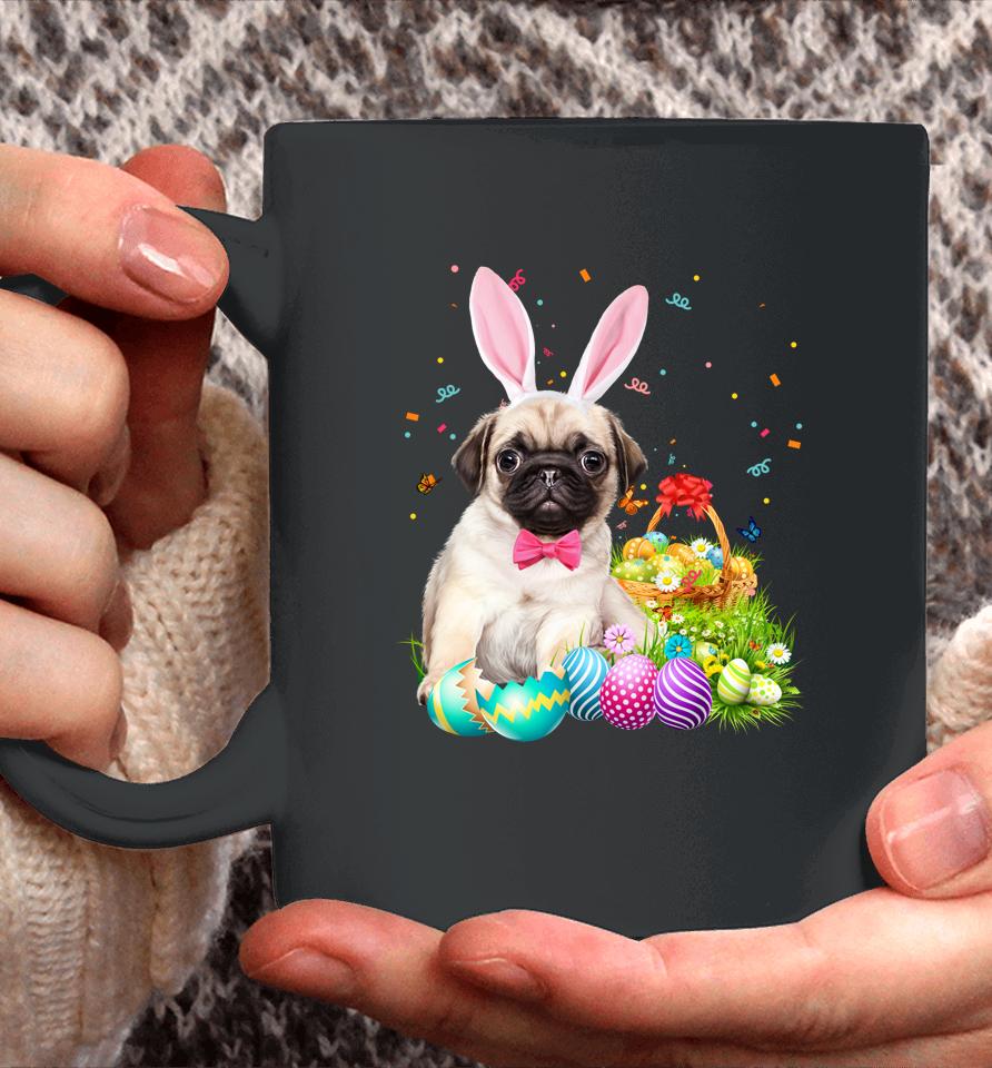 Happy Easter Cute Bunny Dog Pug Eggs Basket Funny Gift Coffee Mug
