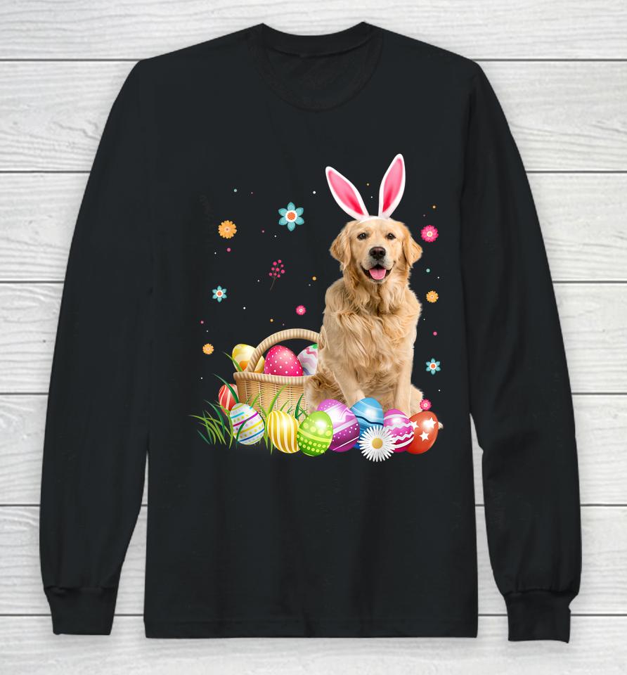 Happy Easter Cute Bunny Golden Retriever Wearing Bunny Ears Long Sleeve T-Shirt