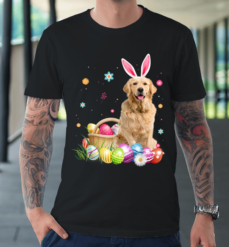 Happy Easter Cute Bunny Golden Retriever Wearing Bunny Ears Premium T-Shirt