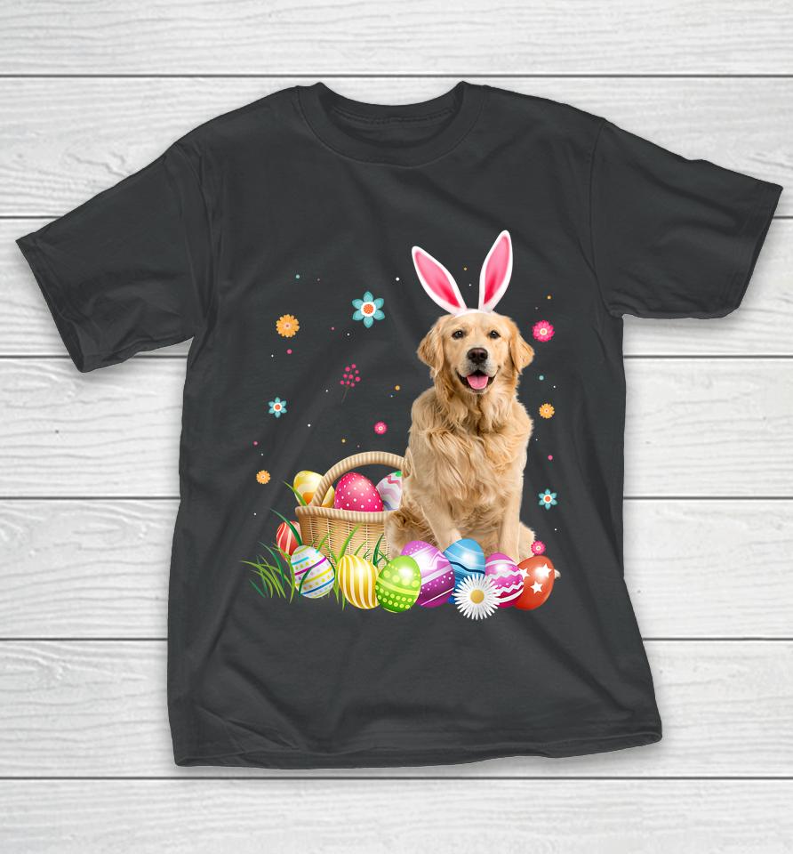 Happy Easter Cute Bunny Golden Retriever Wearing Bunny Ears T-Shirt