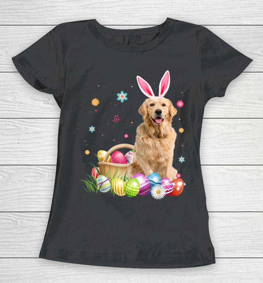 Happy Easter Cute Bunny Golden Retriever Wearing Bunny Ears Women T-Shirt