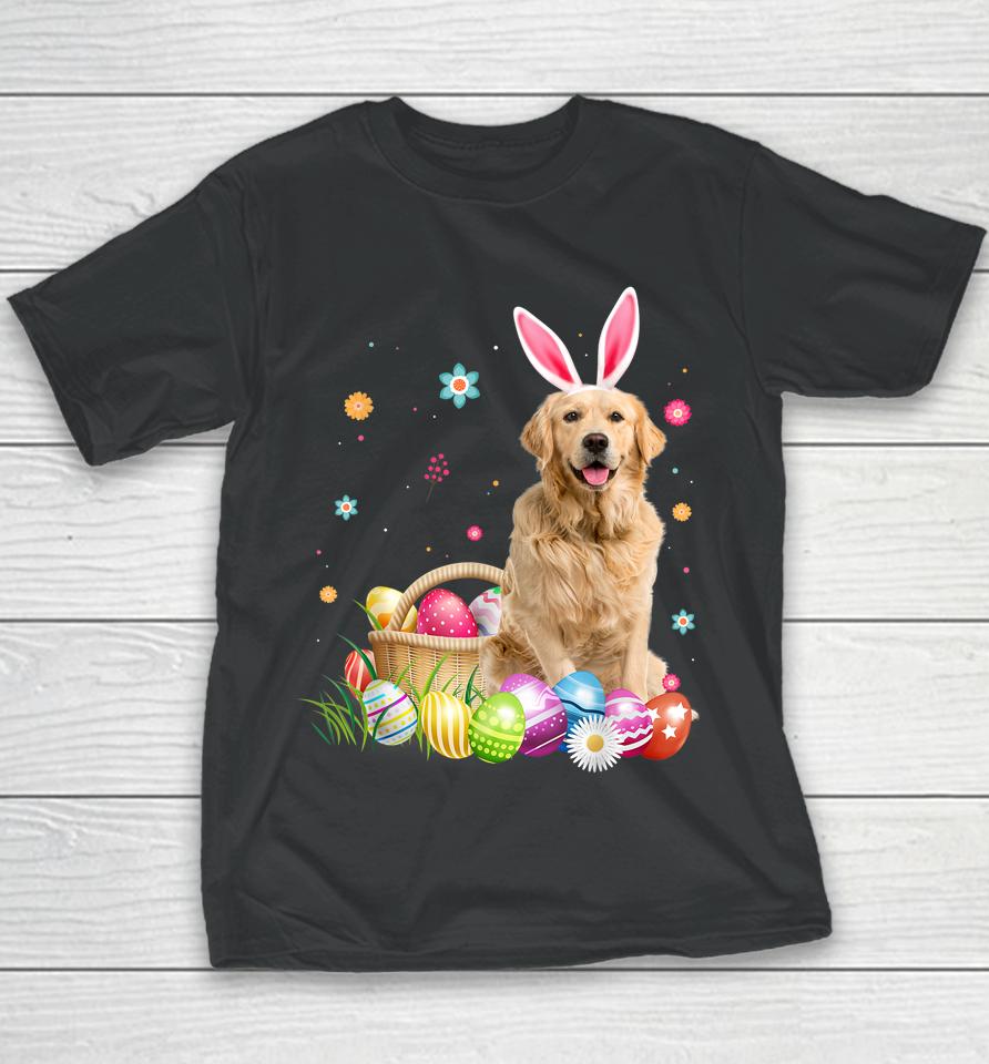 Happy Easter Cute Bunny Golden Retriever Wearing Bunny Ears Youth T-Shirt