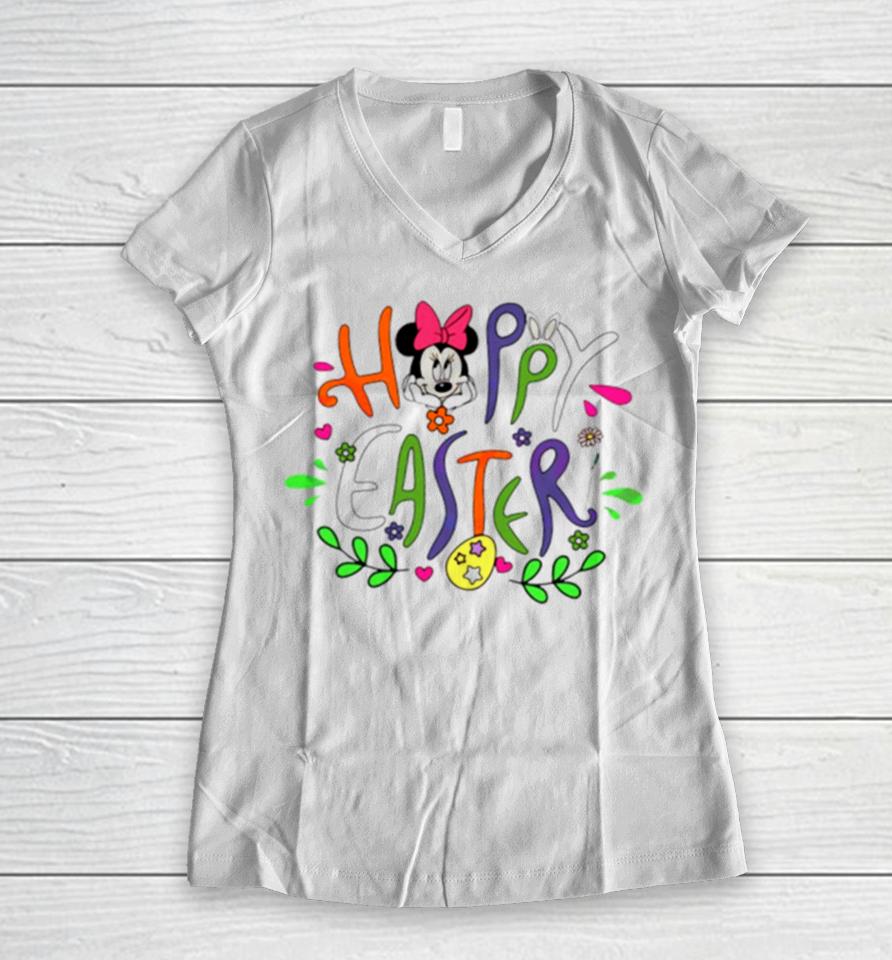 Happy Easter Cute Minnie Disney Women V-Neck T-Shirt