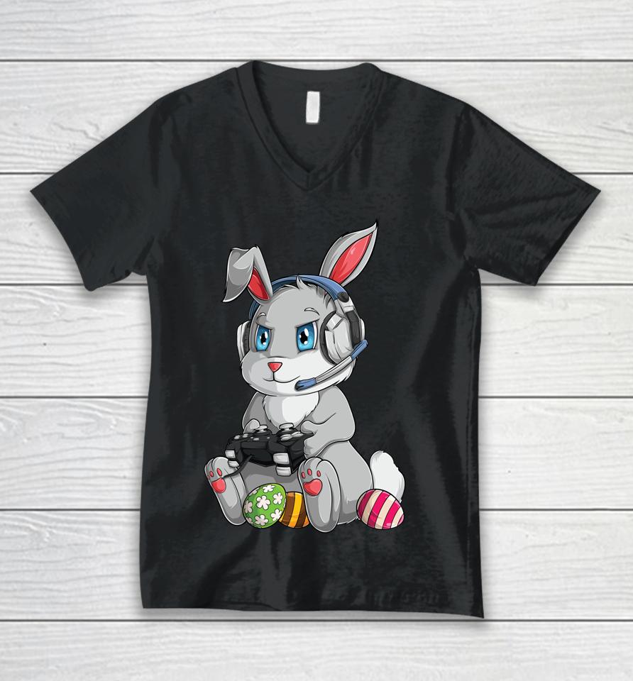 Happy Easter Day Bunny Egg Kids Gamer Unisex V-Neck T-Shirt
