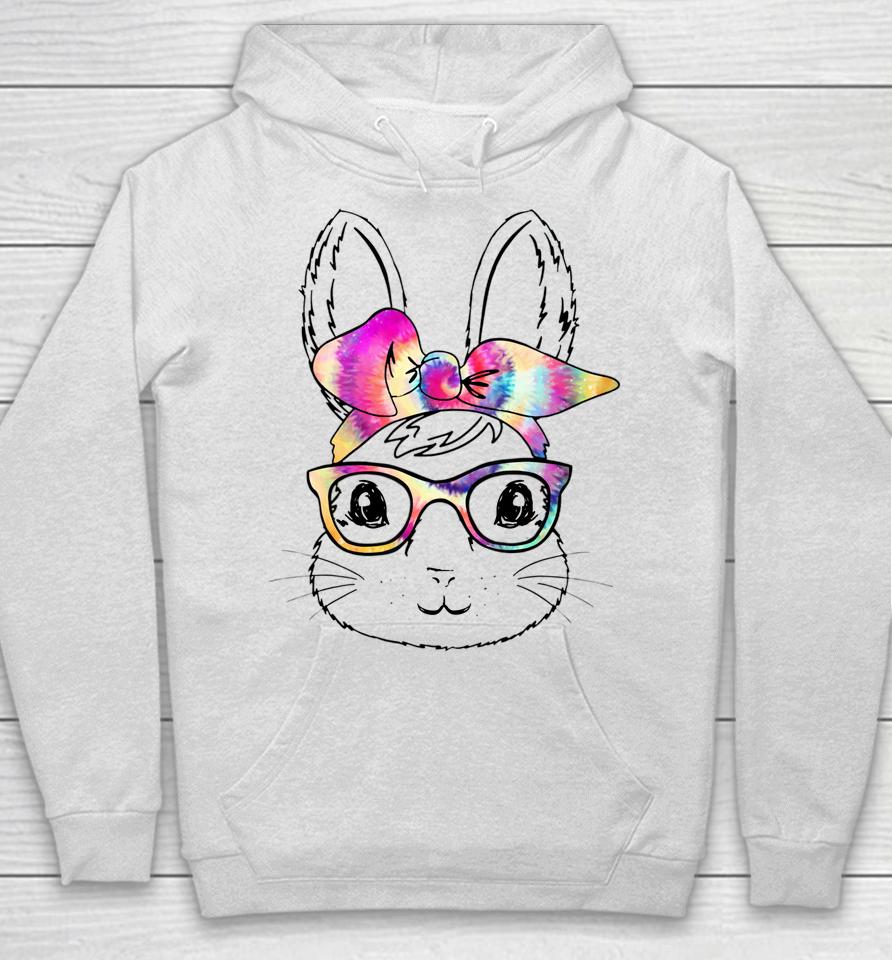 Happy Easter Day Cute Bunny Rabbit Face Tie Dye Glasses Girl Easter Hoodie