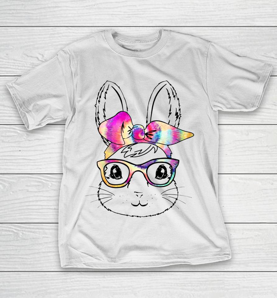 Happy Easter Day Cute Bunny Rabbit Face Tie Dye Glasses Girl Easter T-Shirt