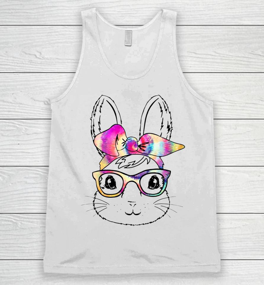 Happy Easter Day Cute Bunny Rabbit Face Tie Dye Glasses Girl Easter Unisex Tank Top