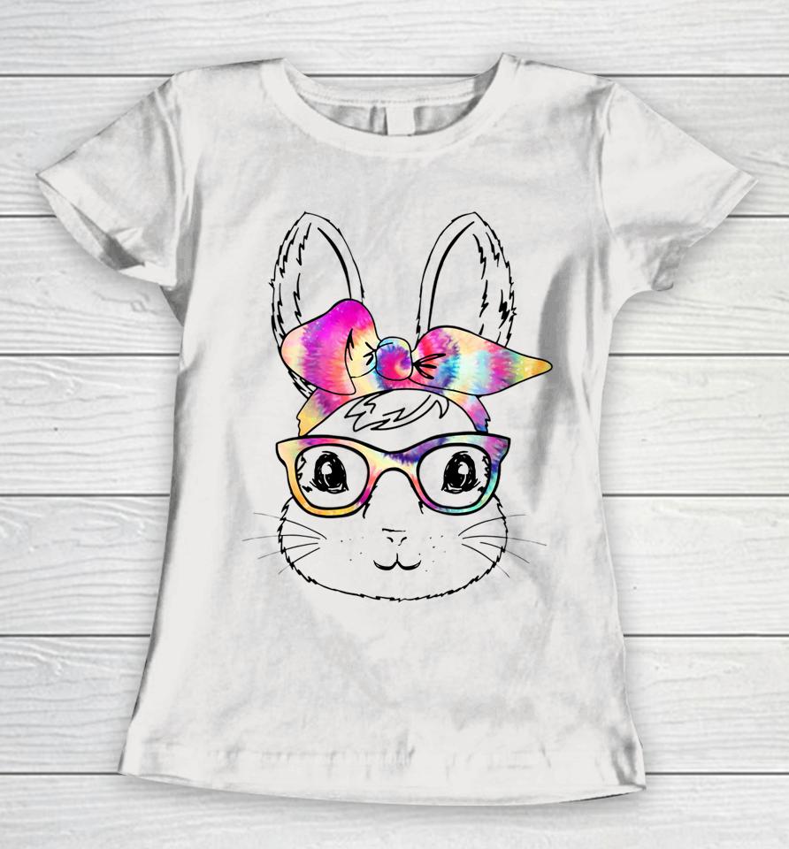 Happy Easter Day Cute Bunny Rabbit Face Tie Dye Glasses Girl Easter Women T-Shirt