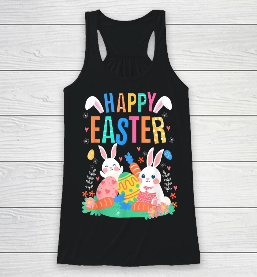Happy Easter Day Cute Bunny With Eggs Easter Girls Racerback Tank