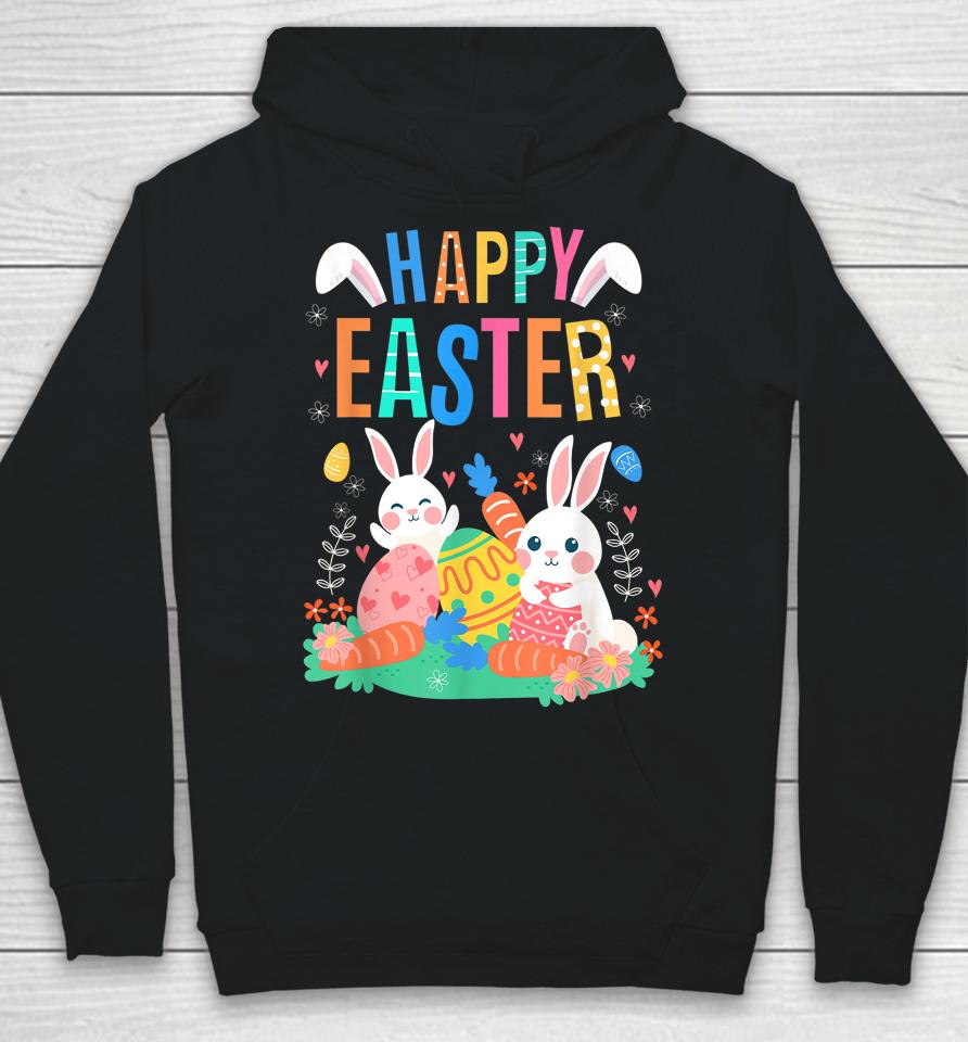 Happy Easter Day Cute Bunny With Eggs Easter Girls Hoodie