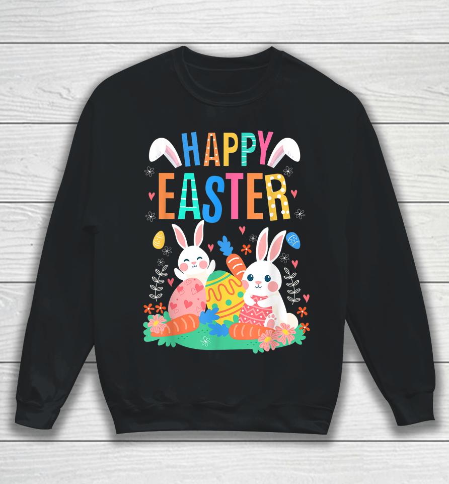 Happy Easter Day Cute Bunny With Eggs Easter Girls Sweatshirt