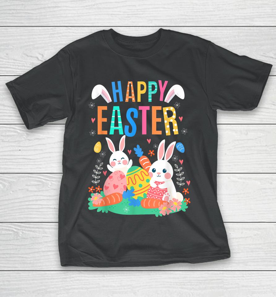 Happy Easter Day Cute Bunny With Eggs Easter Girls T-Shirt