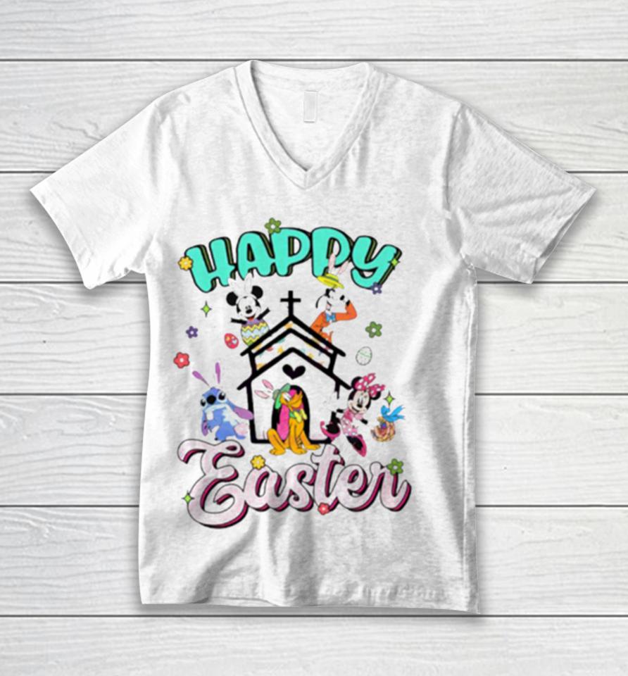 Happy Easter Disney Bunny Characters Unisex V-Neck T-Shirt