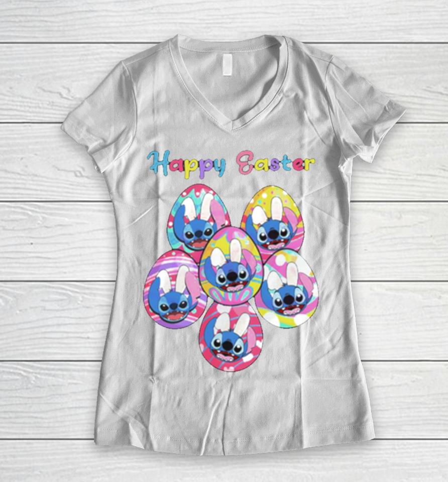 Happy Easter Disney Stitch Bunny Women V-Neck T-Shirt