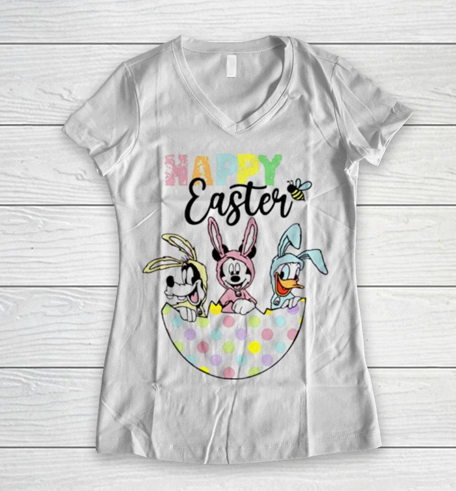 Happy Easter Minnie Friends Egg Women V-Neck T-Shirt
