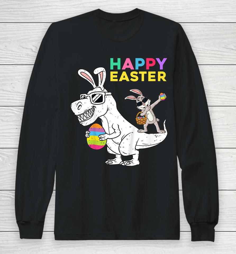 Happy Easter T Rex Dino Dabbing Rabbit Dab Kids Long Sleeve T-Shirt