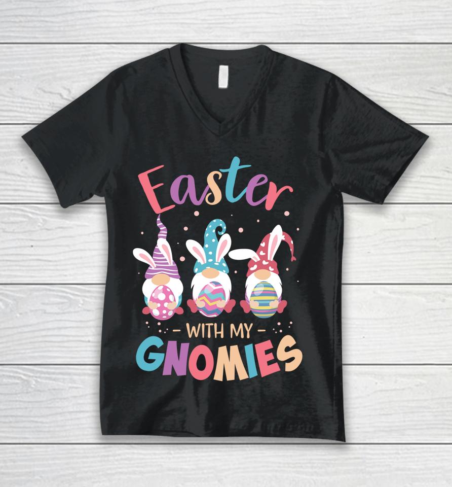 Happy Easter With My Gnomies Bunny Gnome Egg Teacher Unisex V-Neck T-Shirt