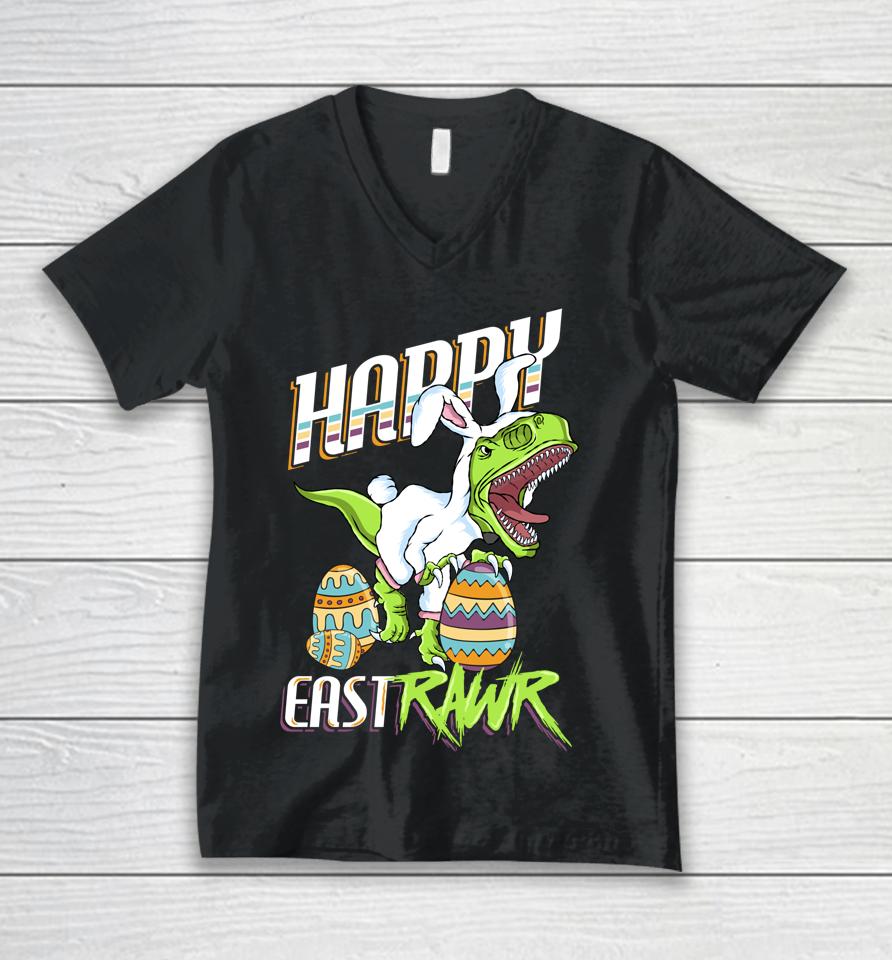Happy Eastrawr Cute Trex Dinosaur Easter Bunny Egg Hunt Gift Unisex V-Neck T-Shirt