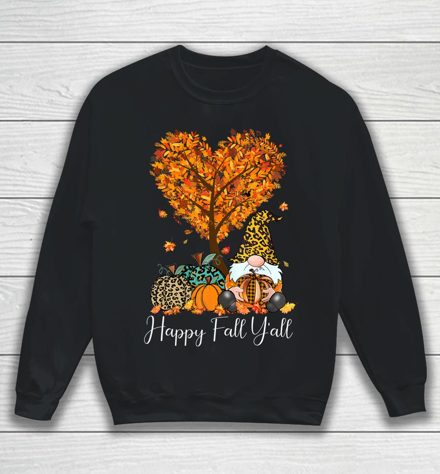 Happy Fall Y'all Funny Gnome Leopard Pumpkin Autumn Season Sweatshirt