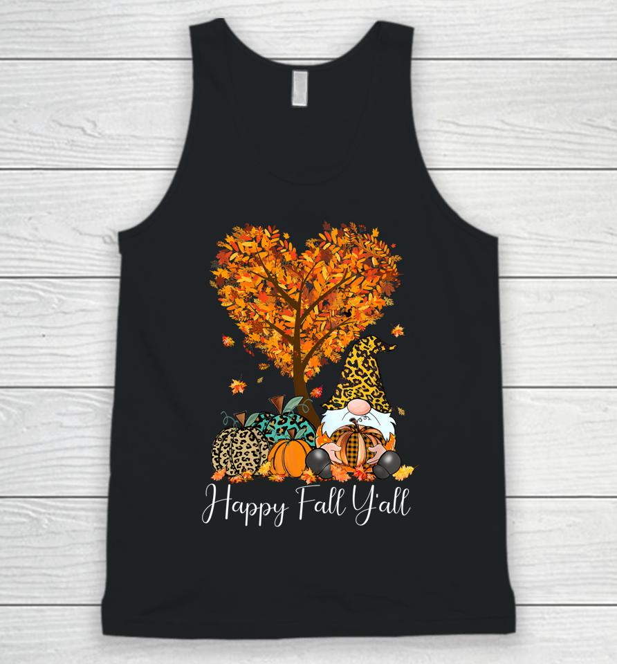 Happy Fall Y'all Funny Gnome Leopard Pumpkin Autumn Season Unisex Tank Top