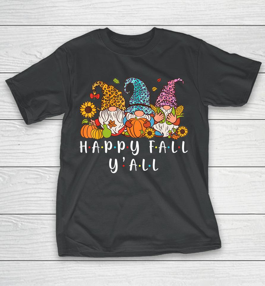 Happy Fall Y'all Gnome Leopard Pumpkin Autumn Gnomes T-Shirt