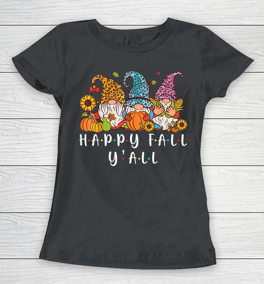 Happy Fall Y'all Gnome Leopard Pumpkin Autumn Gnomes Women T-Shirt