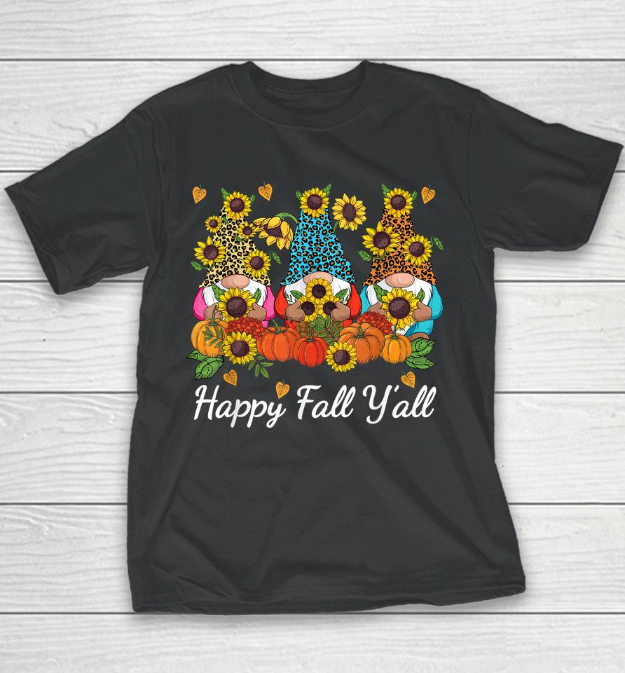 Happy Fall Y'all Gnome Leopard Pumpkin Autumn Youth T-Shirt