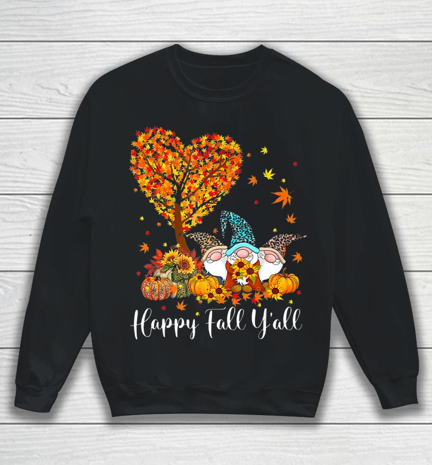 Happy Fall Y'all Gnome Leopard Pumpkin Autumn Tree Gnome Sweatshirt