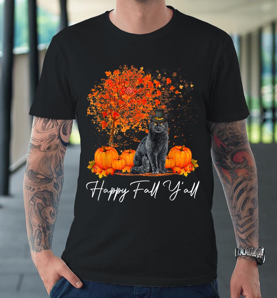Happy Fall Y'all Pumpkin Cat Thanksgiving Rescue Pet Premium T-Shirt