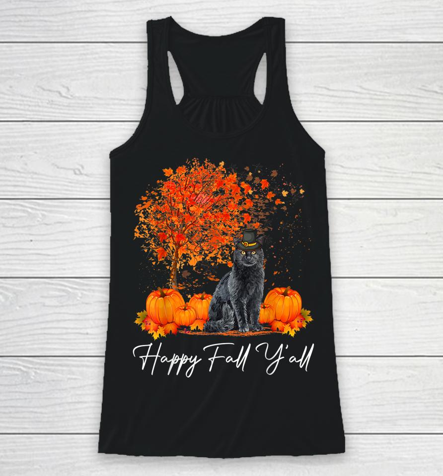 Happy Fall Y'all Pumpkin Cat Thanksgiving Rescue Pet Racerback Tank