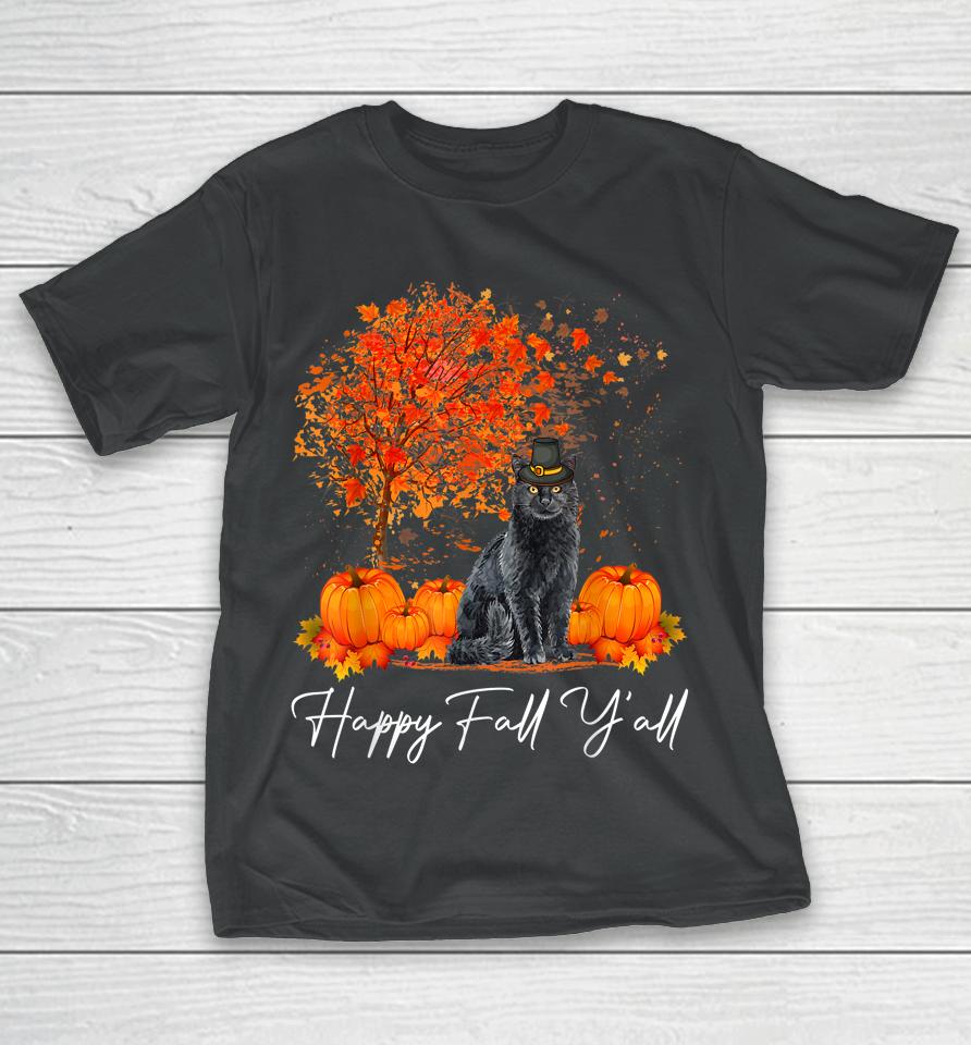 Happy Fall Y'all Pumpkin Cat Thanksgiving Rescue Pet T-Shirt