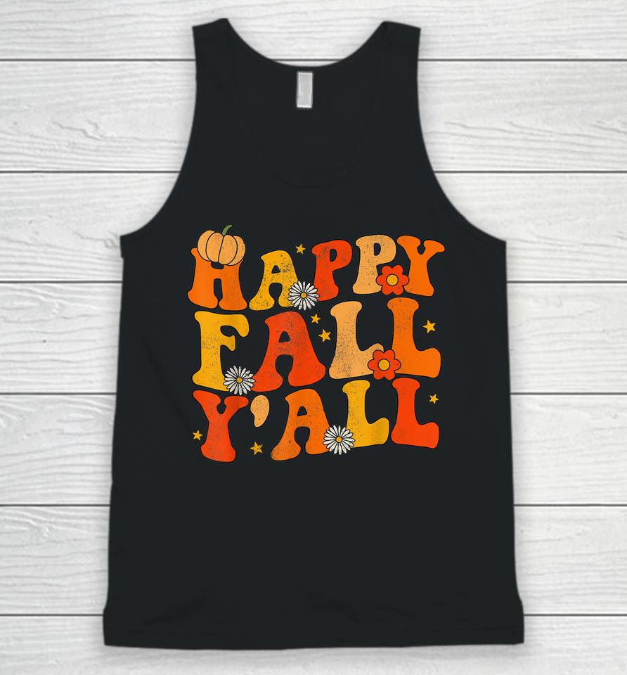 Happy Fall Yall Squad Groovy Fall Autumn And Halloween Unisex Tank Top