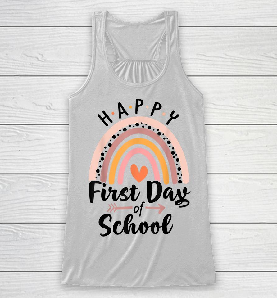 Happy First Day Of School Rainbow Cute Back To School Racerback Tank