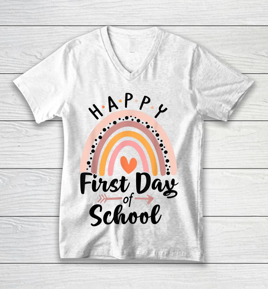 Happy First Day Of School Rainbow Cute Back To School Unisex V-Neck T-Shirt