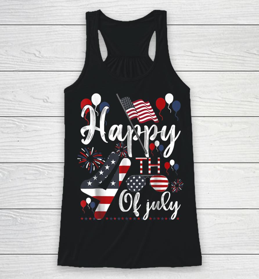 Happy Fourth Of July Patriotic American Us Flag 4Th Of July Racerback Tank
