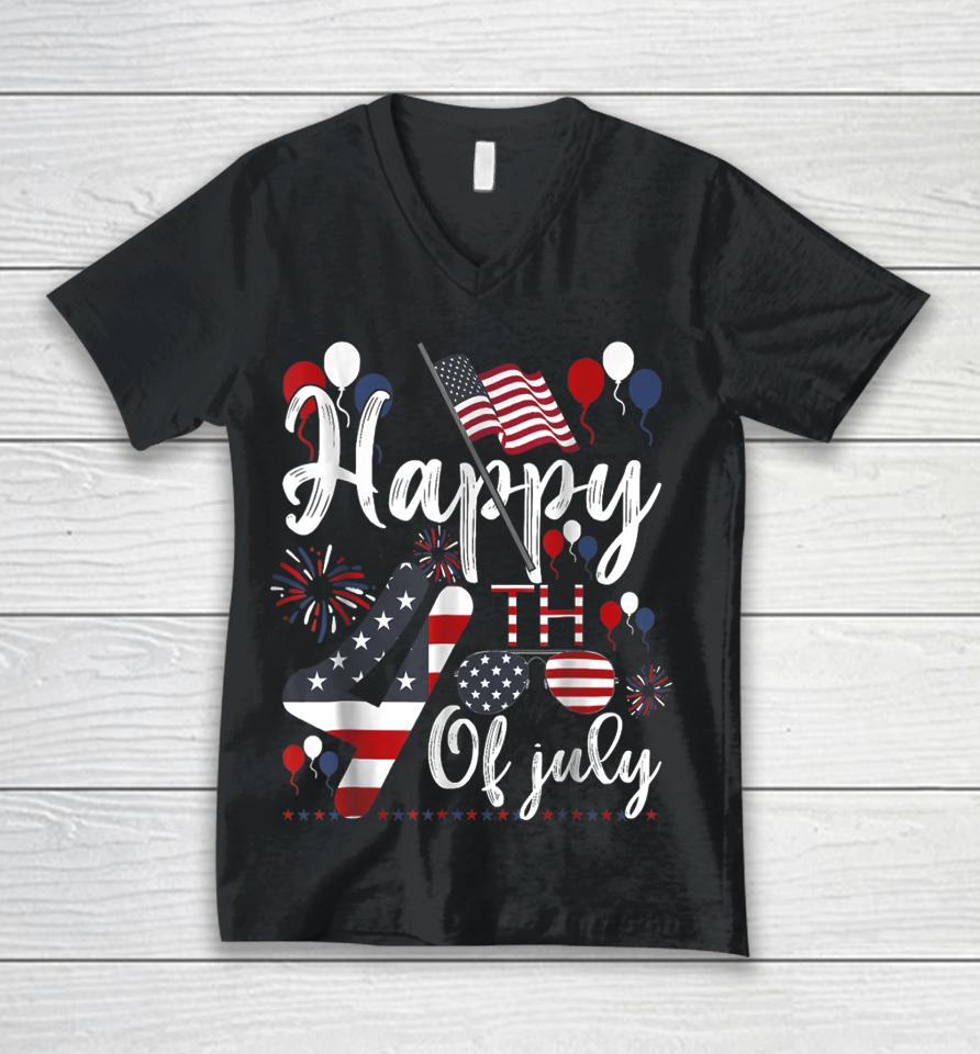 Happy Fourth Of July Patriotic American Us Flag 4Th Of July Unisex V-Neck T-Shirt