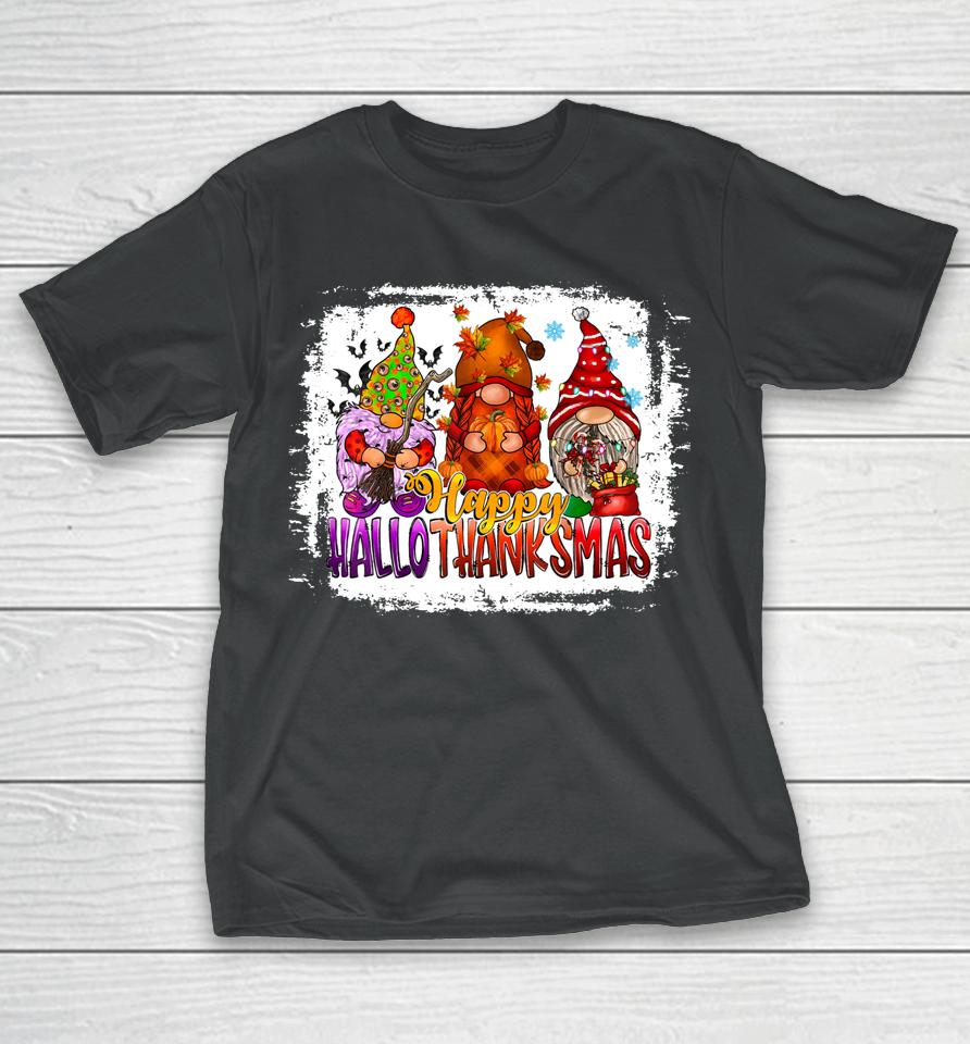 Happy Hallothankmas Gnome Halloween Christmas Thanksgiving T-Shirt