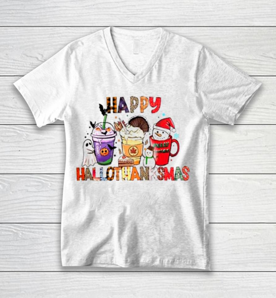 Happy Hallothanksmas Coffee Funny Unisex V-Neck T-Shirt